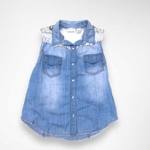 Miss Me Blue Sleeveless Denim Blouse